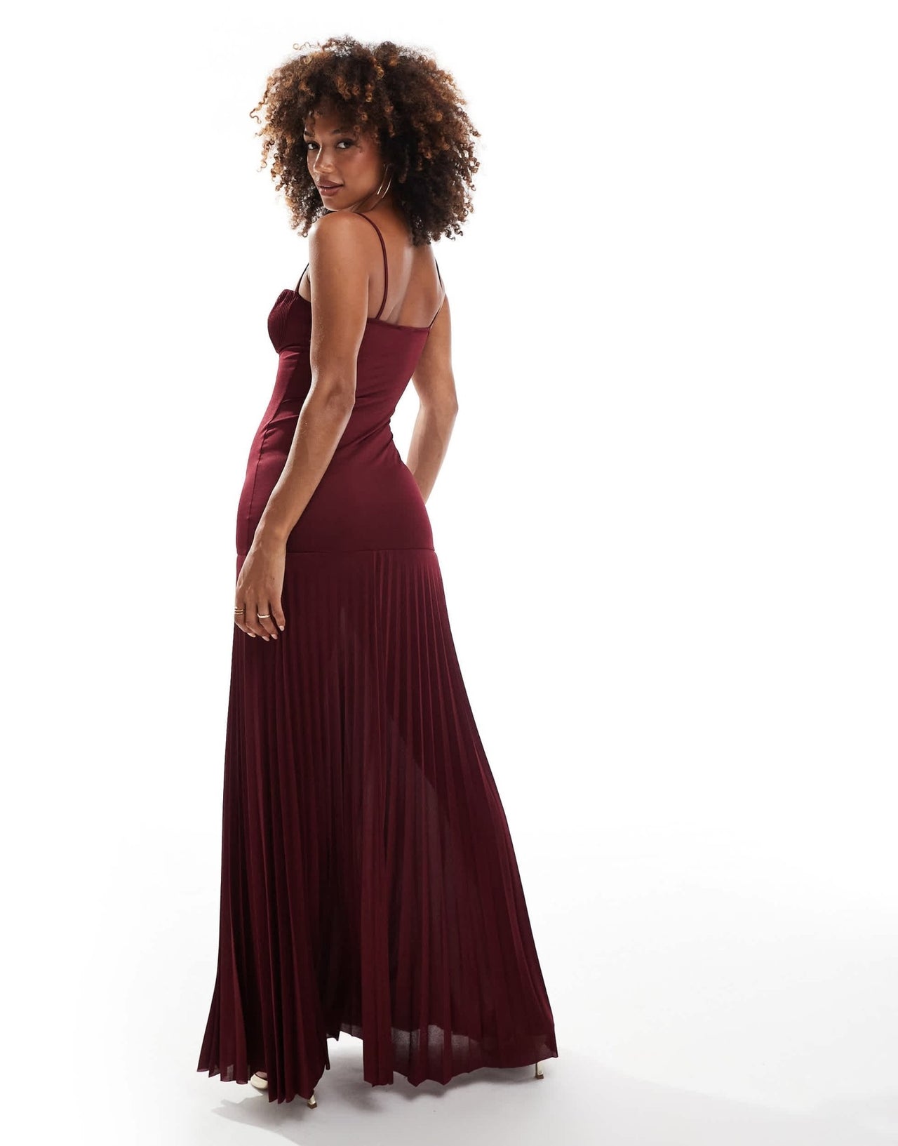 ASOS DESIGN pleated cup detail maxi dress with dropped waist in berry - ASOS Sample Sale EU Store