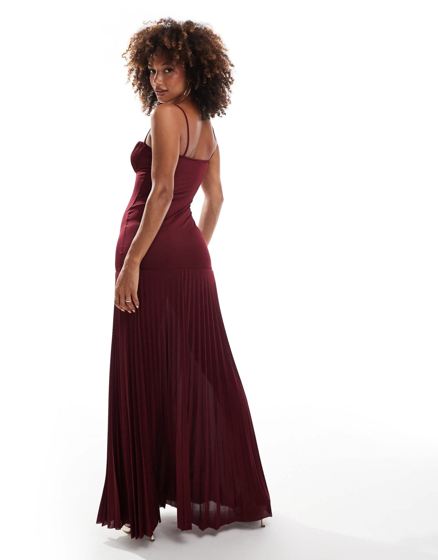 ASOS DESIGN pleated cup detail maxi dress with dropped waist in berry - ASOS Sample Sale EU Store