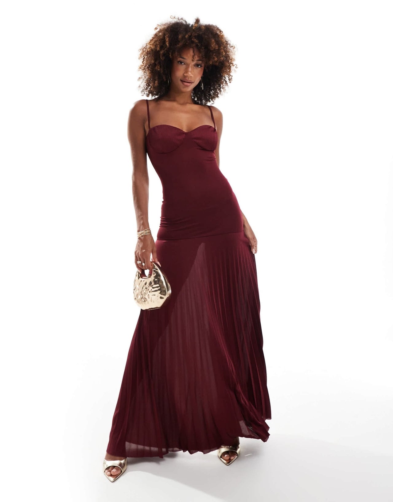 ASOS DESIGN pleated cup detail maxi dress with dropped waist in berry - ASOS Sample Sale EU Store