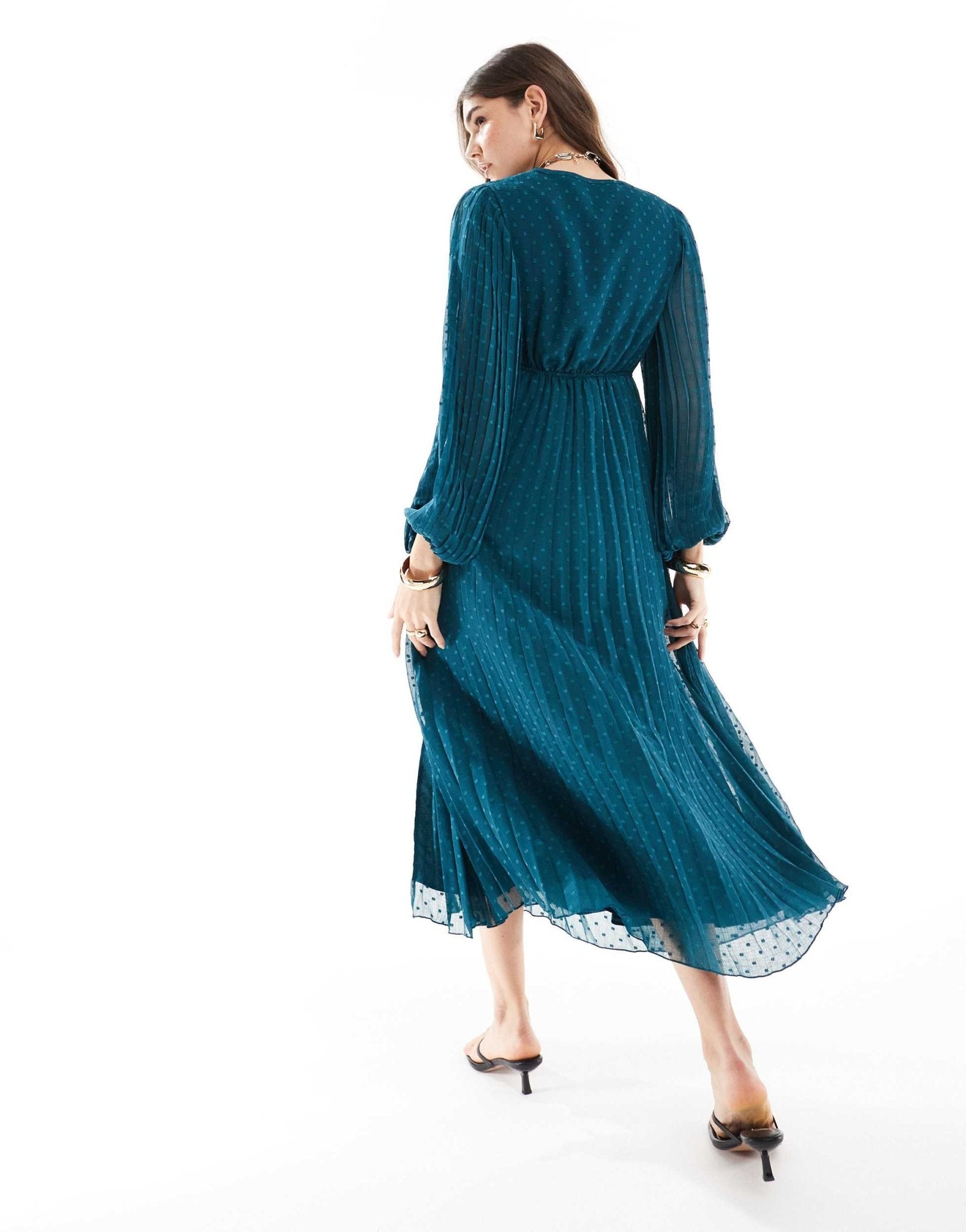 ASOS DESIGN pleated dobby chiffon wrap button detail maxi dress in teal green - ASOS Sample Sale EU Store