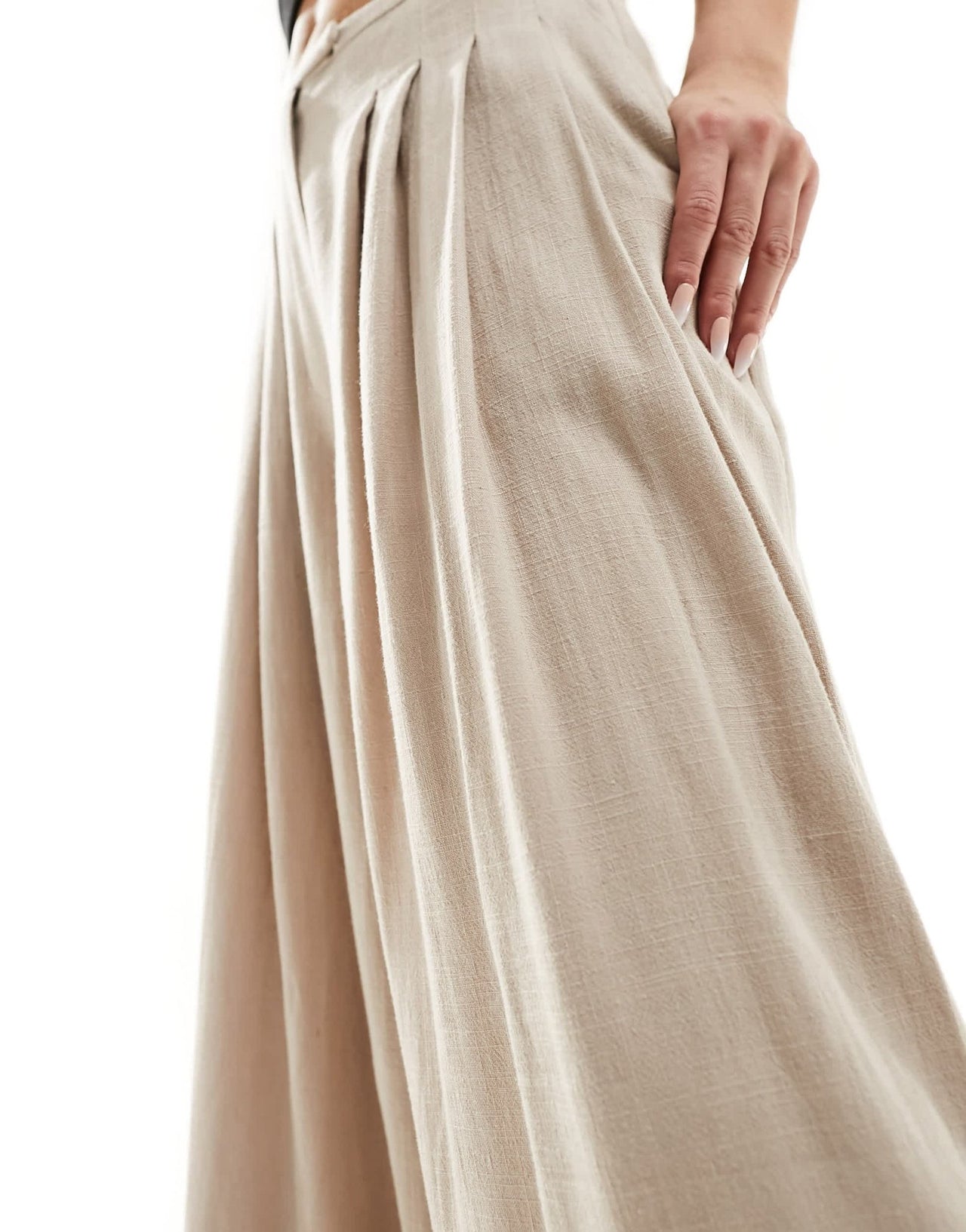 ASOS DESIGN pleated palazzo wide leg trouser with linen in natural - ASOS Sample Sale EU Store