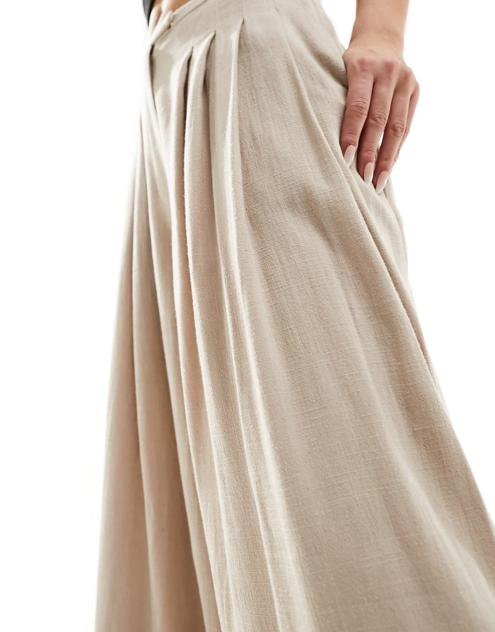 ASOS DESIGN pleated palazzo wide leg trouser with linen in natural - ASOS Sample Sale EU Store