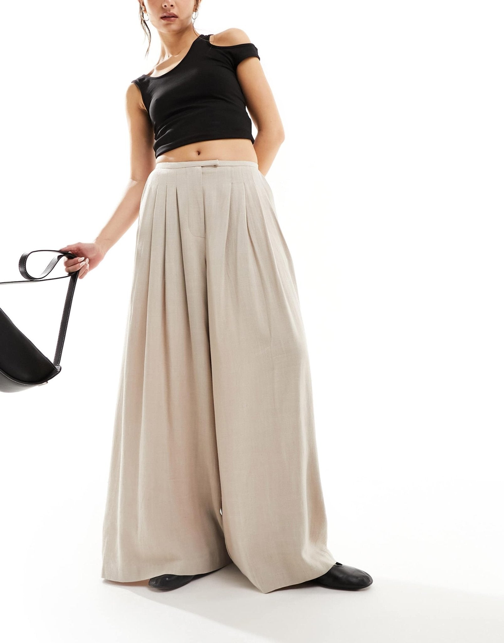 ASOS DESIGN pleated palazzo wide leg trouser with linen in natural - ASOS Sample Sale EU Store