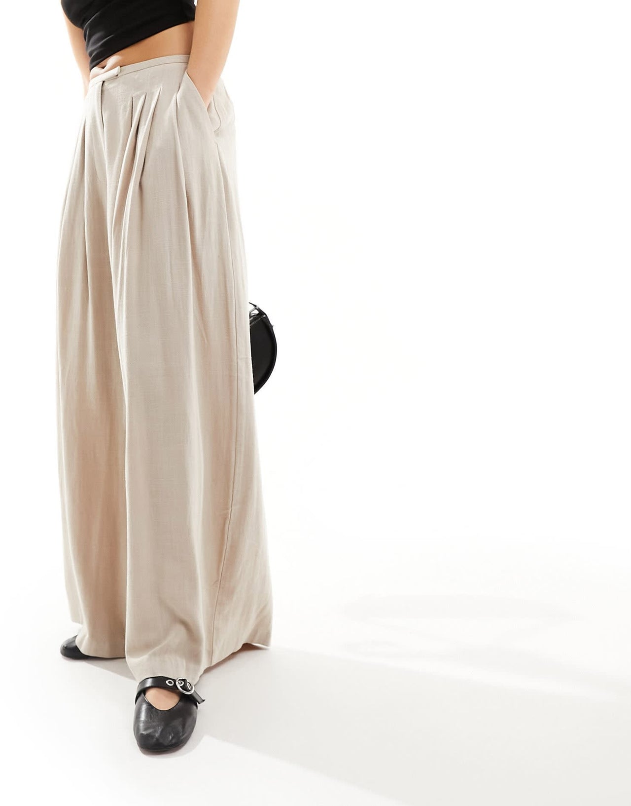 ASOS DESIGN pleated palazzo wide leg trouser with linen in natural - ASOS Sample Sale EU Store