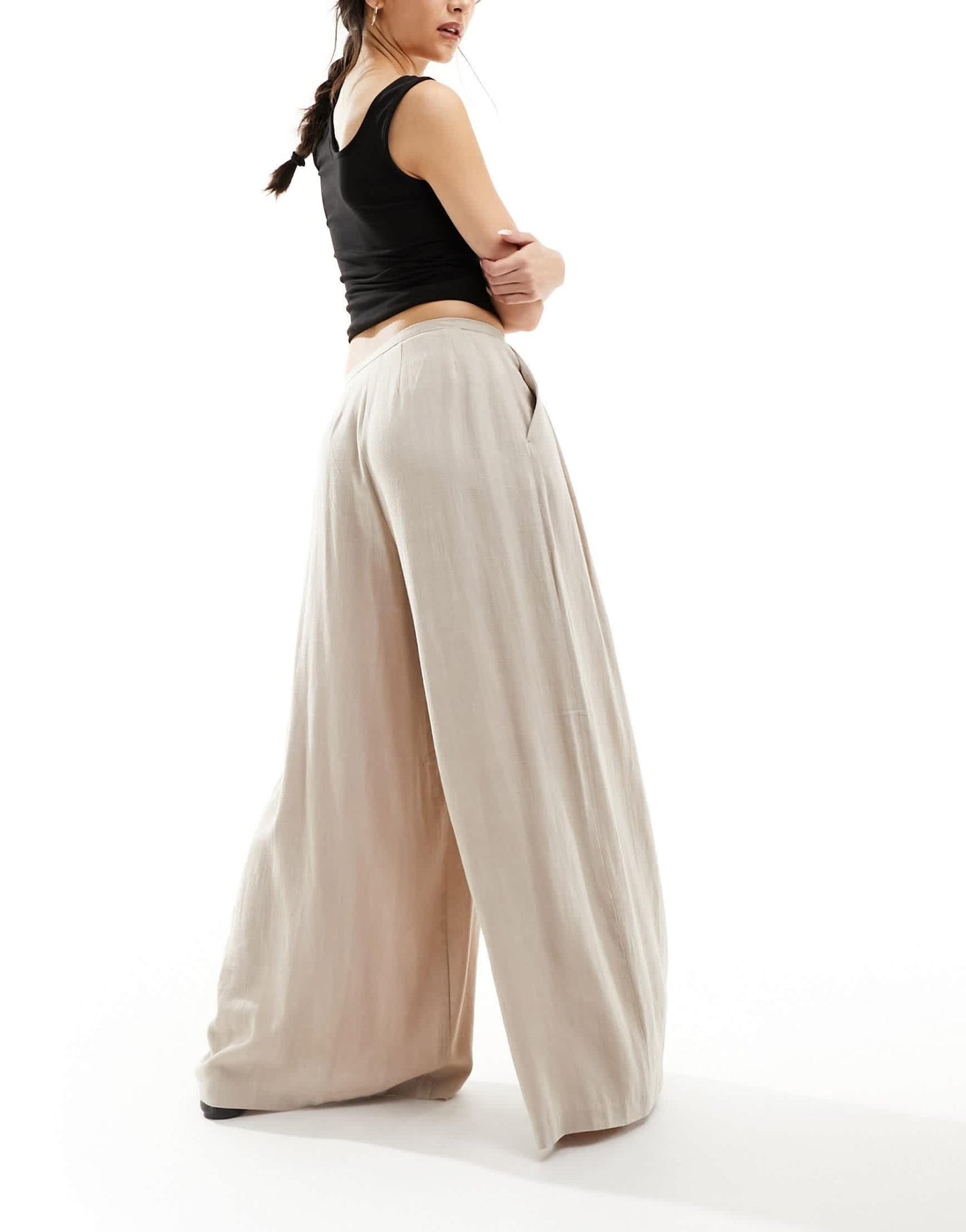 ASOS DESIGN pleated palazzo wide leg trouser with linen in natural - ASOS Sample Sale EU Store