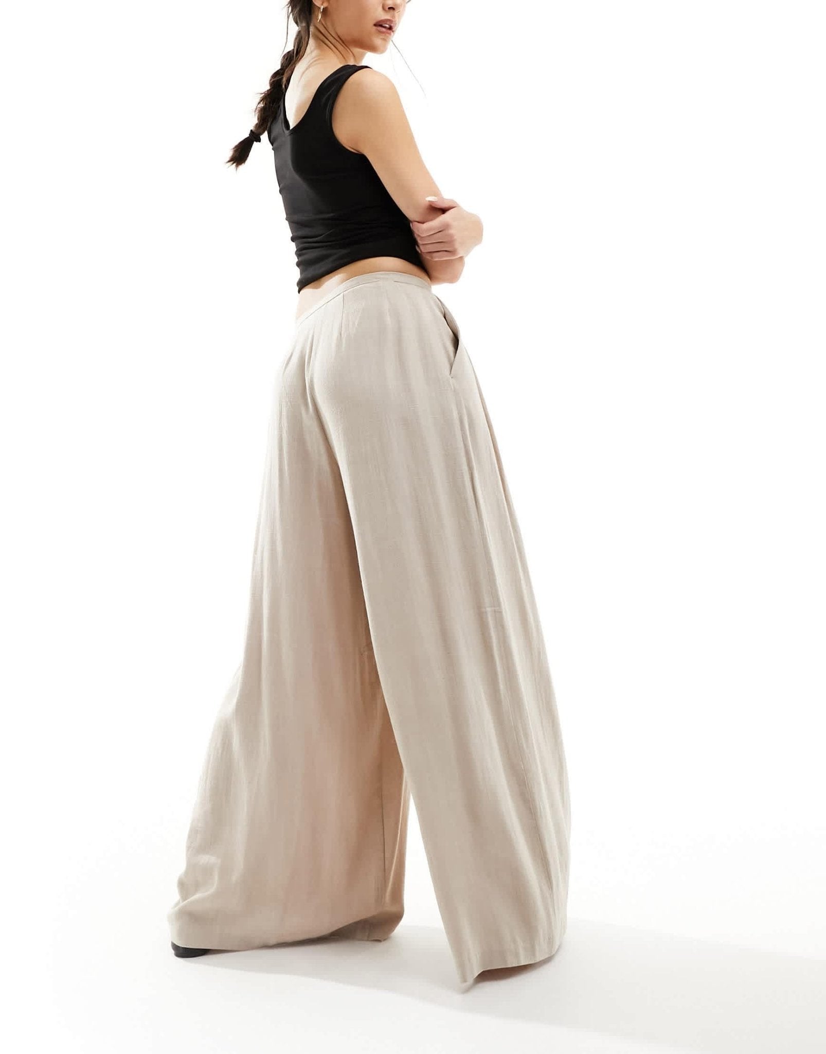 ASOS DESIGN pleated palazzo wide leg trouser with linen in natural - ASOS Sample Sale EU Store