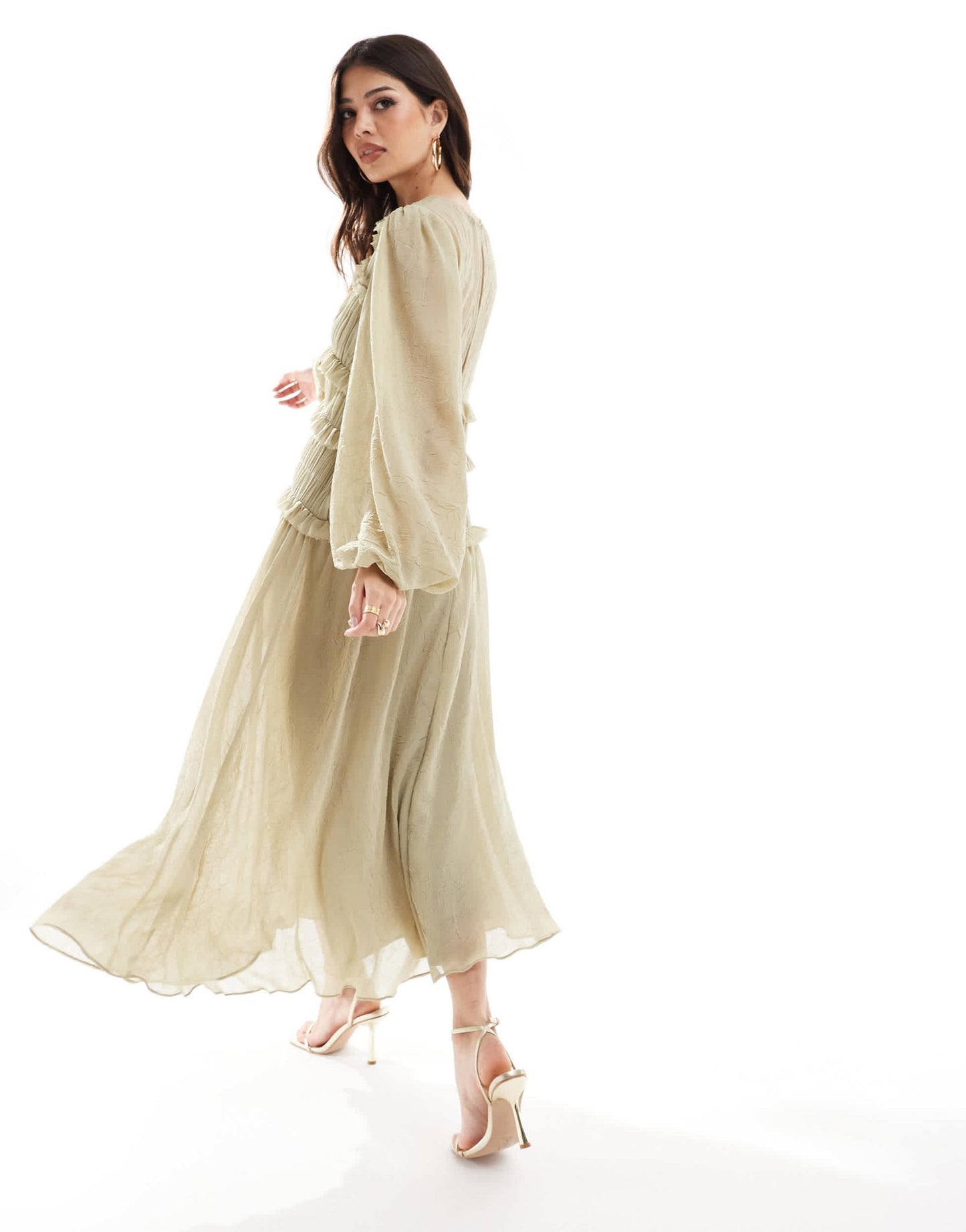 ASOS DESIGN plunge neck midi dress with ruffles in olive green - ASOS Sample Sale EU Store