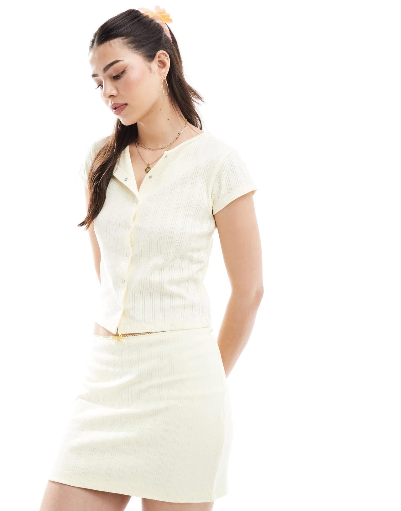 ASOS DESIGN pointelle mini skirt co ord in light yellow - ASOS Sample Sale EU Store