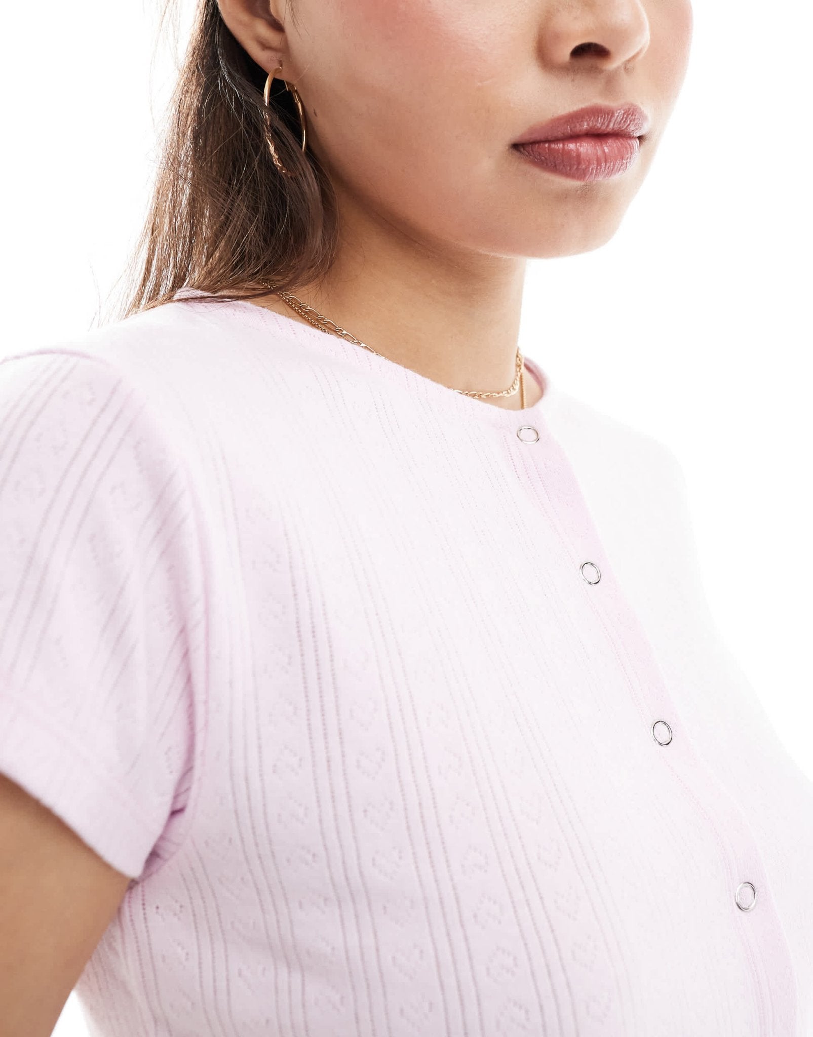ASOS DESIGN pointelle top co ord with poppers in light pink - ASOS Sample Sale EU Store
