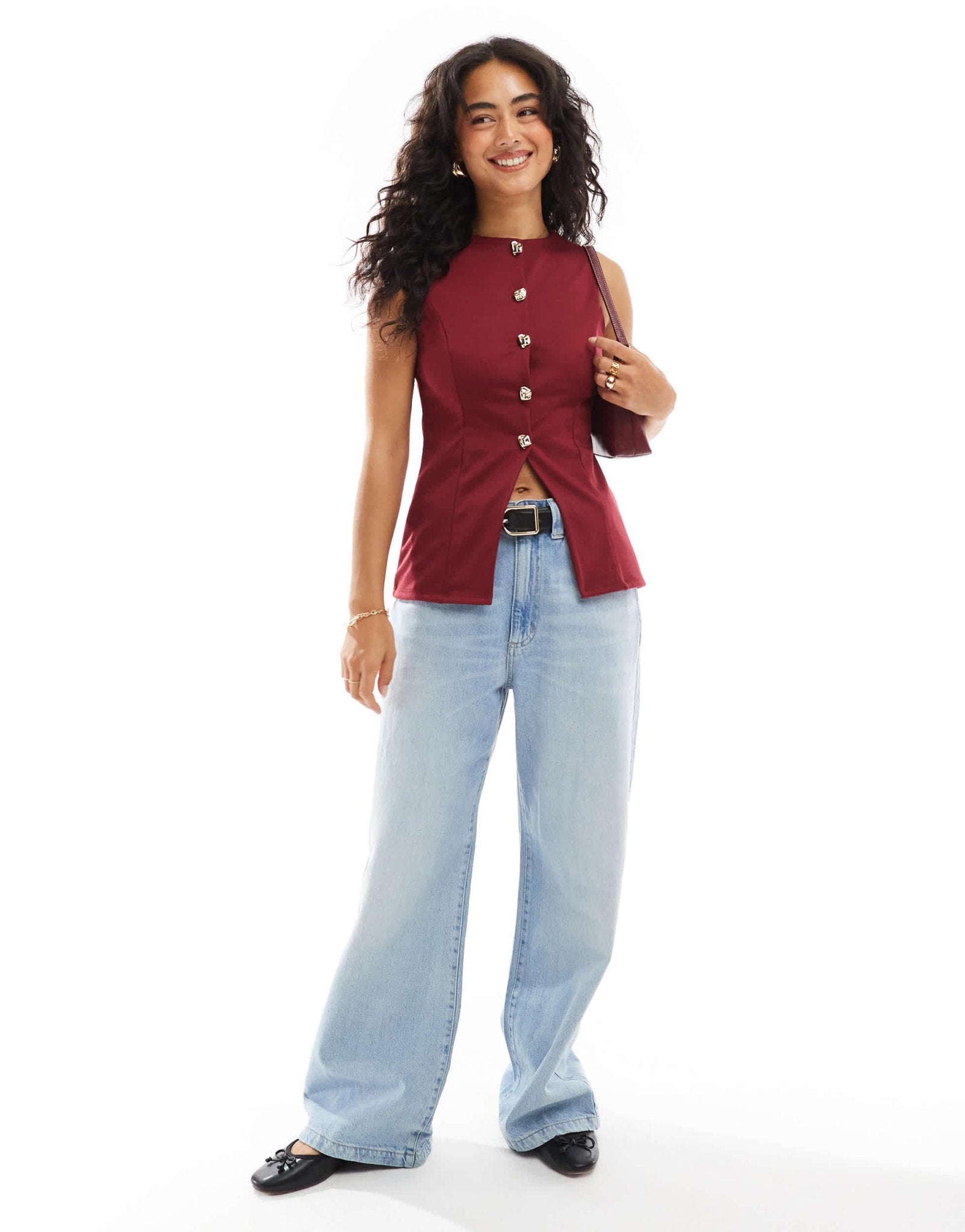 ASOS DESIGN ponte waist coat in burgundy - ASOS Sample Sale EU Store