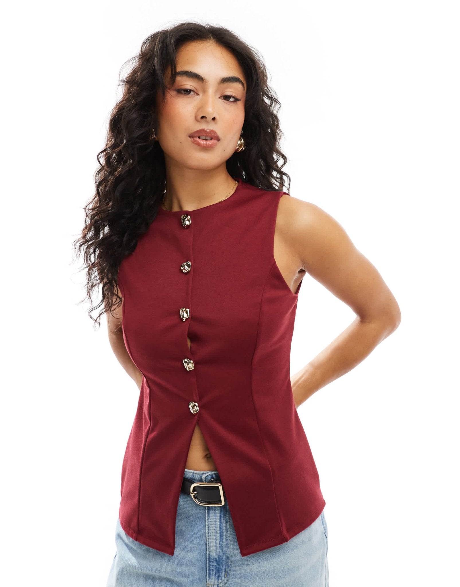 ASOS DESIGN ponte waist coat in burgundy - ASOS Sample Sale EU Store