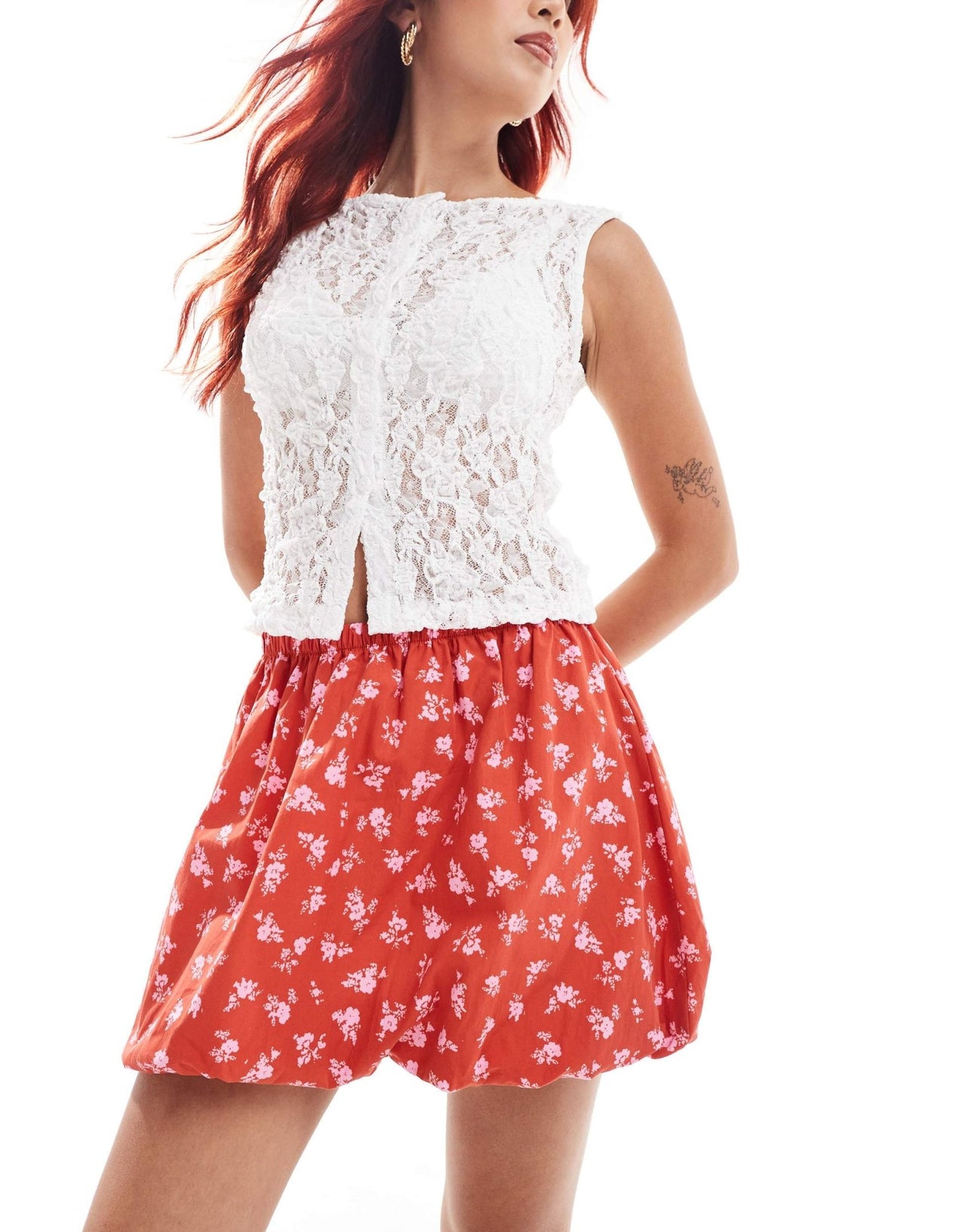 ASOS DESIGN poplin bubble hem mini skirt in red ditsy - ASOS Sample Sale EU Store