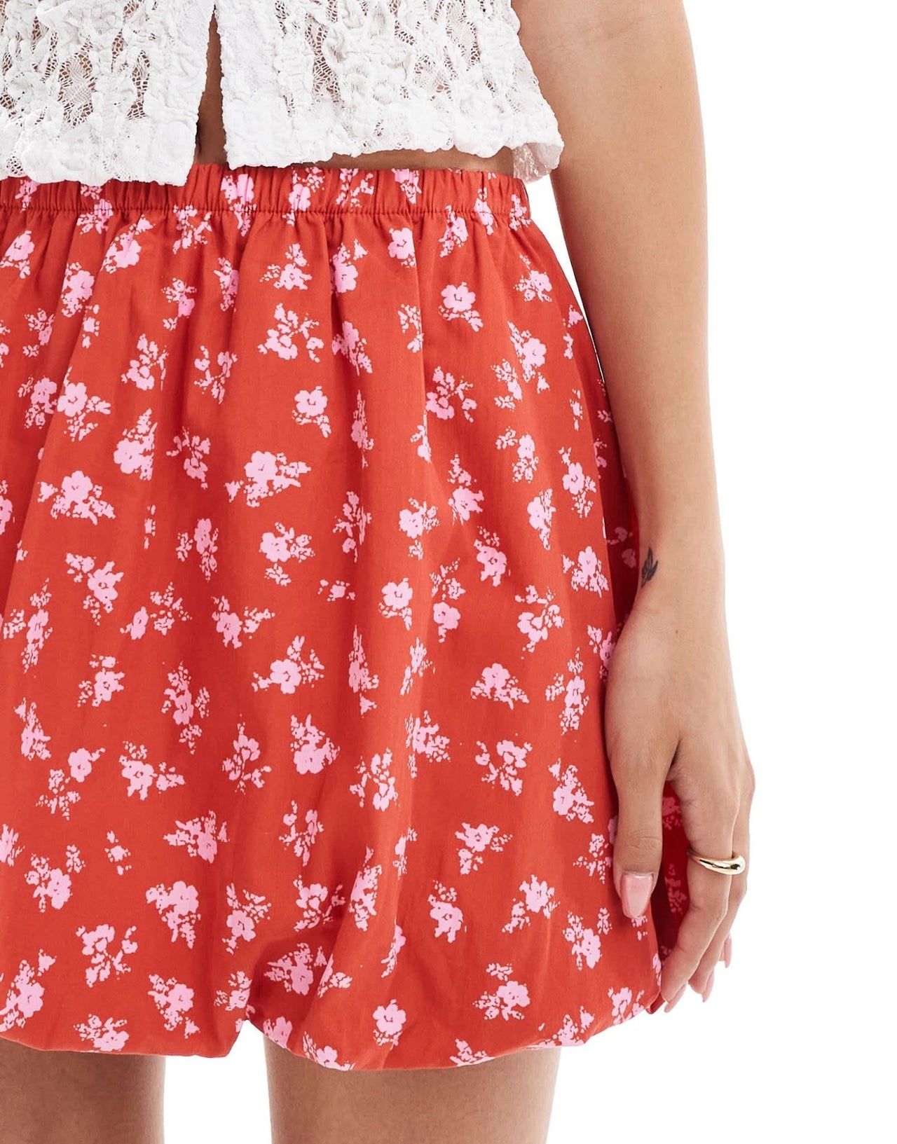 ASOS DESIGN poplin bubble hem mini skirt in red ditsy - ASOS Sample Sale EU Store