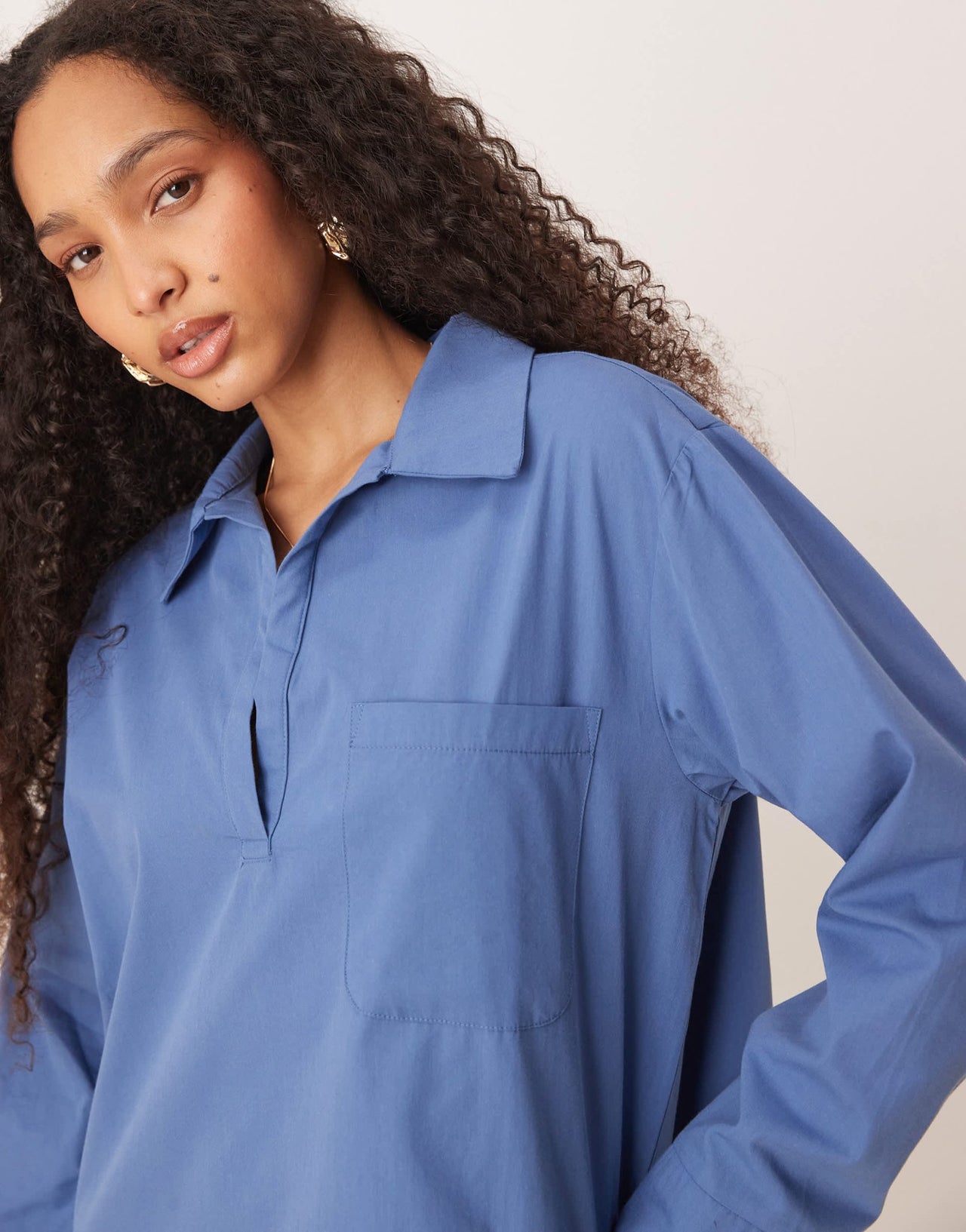 ASOS DESIGN poplin collared patch pocket shirt in blue - ASOS Sample Sale EU Store