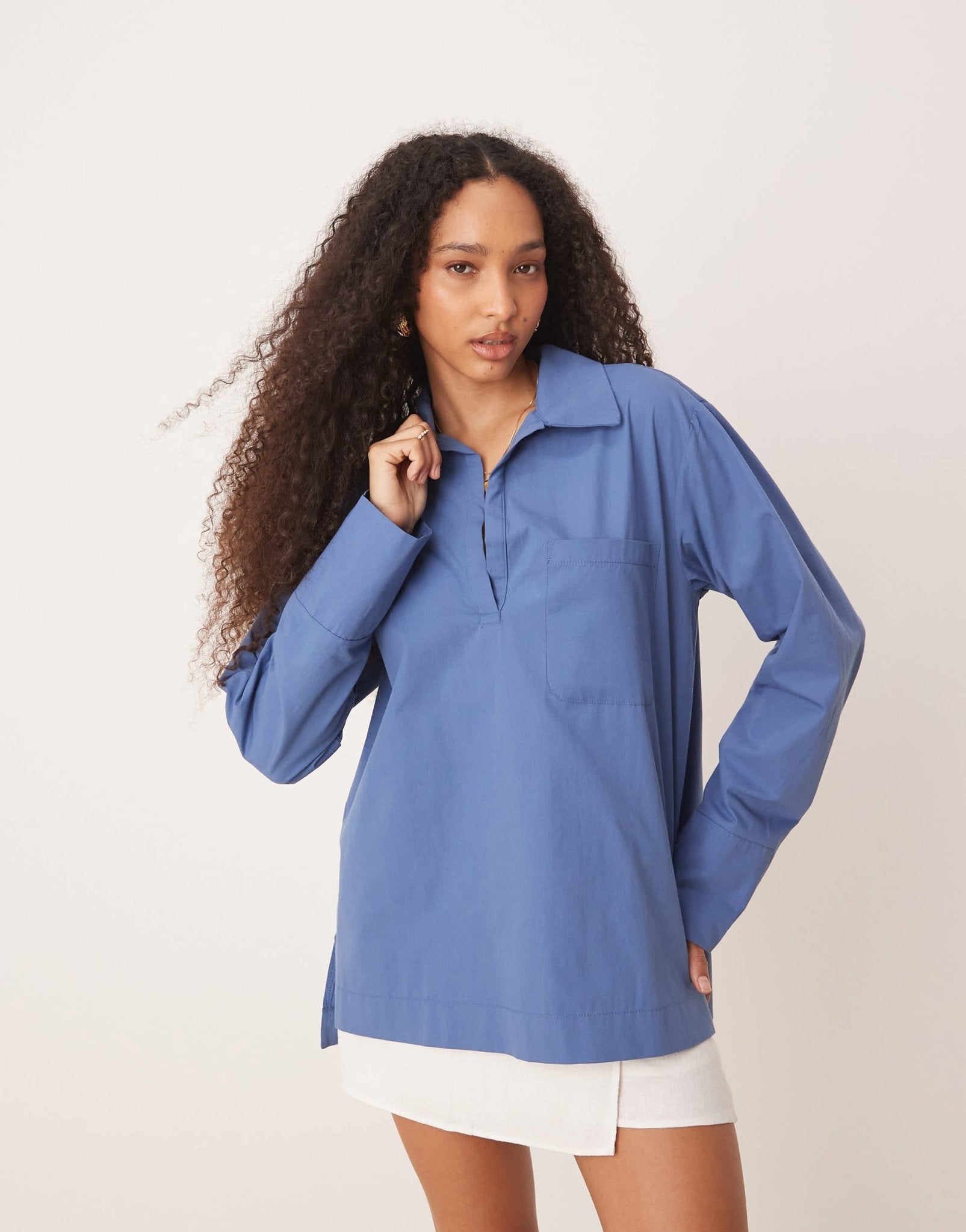 ASOS DESIGN poplin collared patch pocket shirt in blue - ASOS Sample Sale EU Store