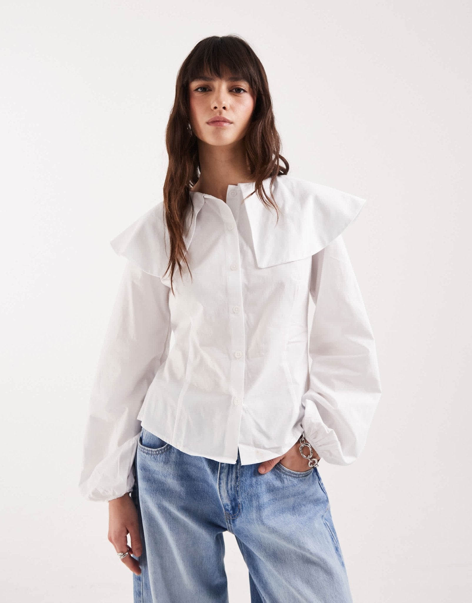 ASOS DESIGN poplin fitted collar detail shirt in white - ASOS Sample Sale EU Store