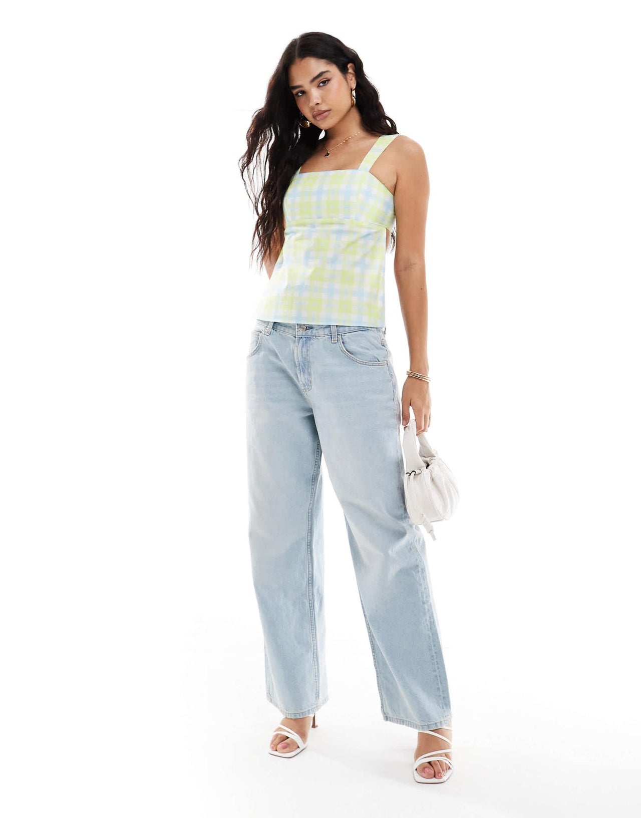 ASOS DESIGN poplin square neck cami top in green check - ASOS Sample Sale EU Store
