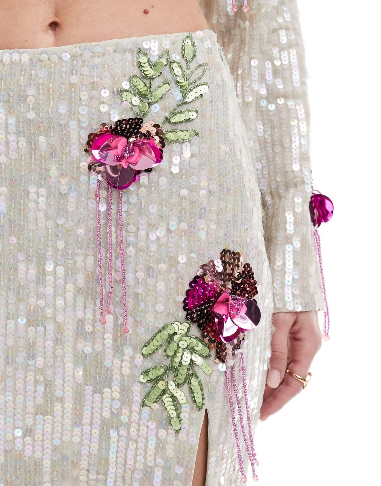 ASOS DESIGN premium 3D floral embellished midi skirt co - ord in silver and pink - ASOS Sample Sale EU Store