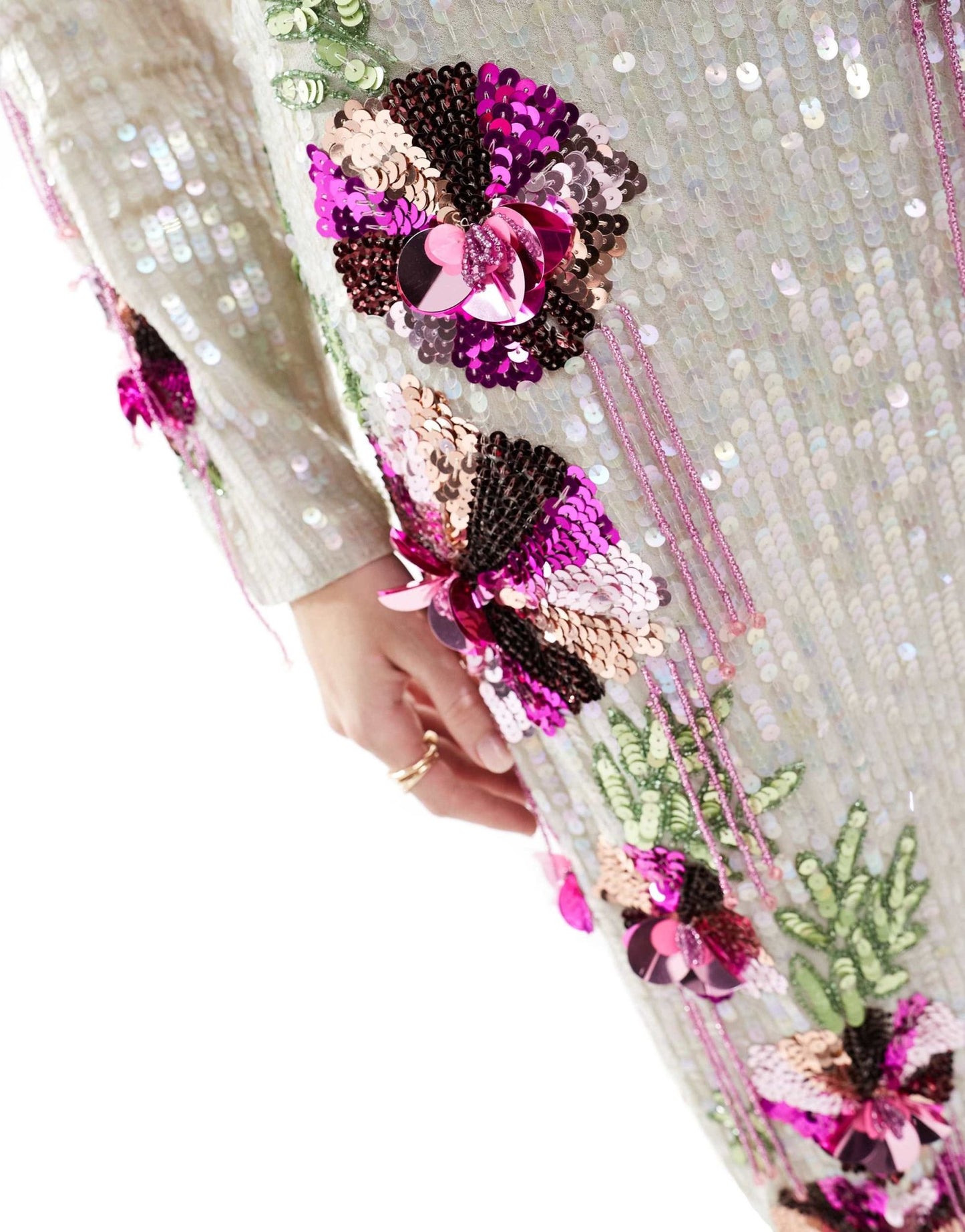 ASOS DESIGN premium 3D floral embellished midi skirt co - ord in silver and pink - ASOS Sample Sale EU Store