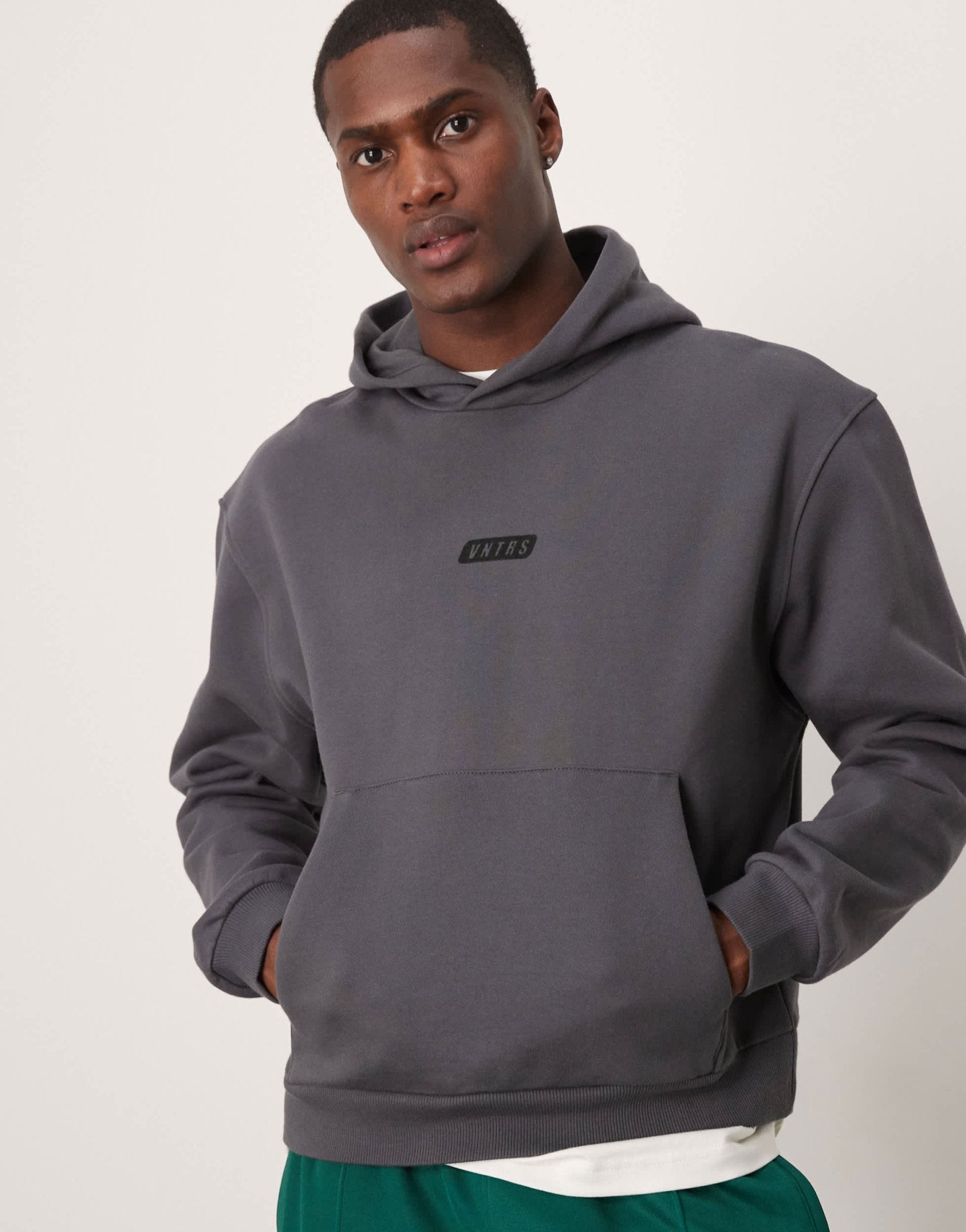 ASOS DESIGN premium heavyweight boxy hoodie 400gsm with chest print in washed black - CHARCOAL - ASOS Sample Sale EU Store