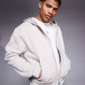 ASOS DESIGN premium heavyweight boxy oversized zip through hoodie in 400gsm in beige - BEIGE