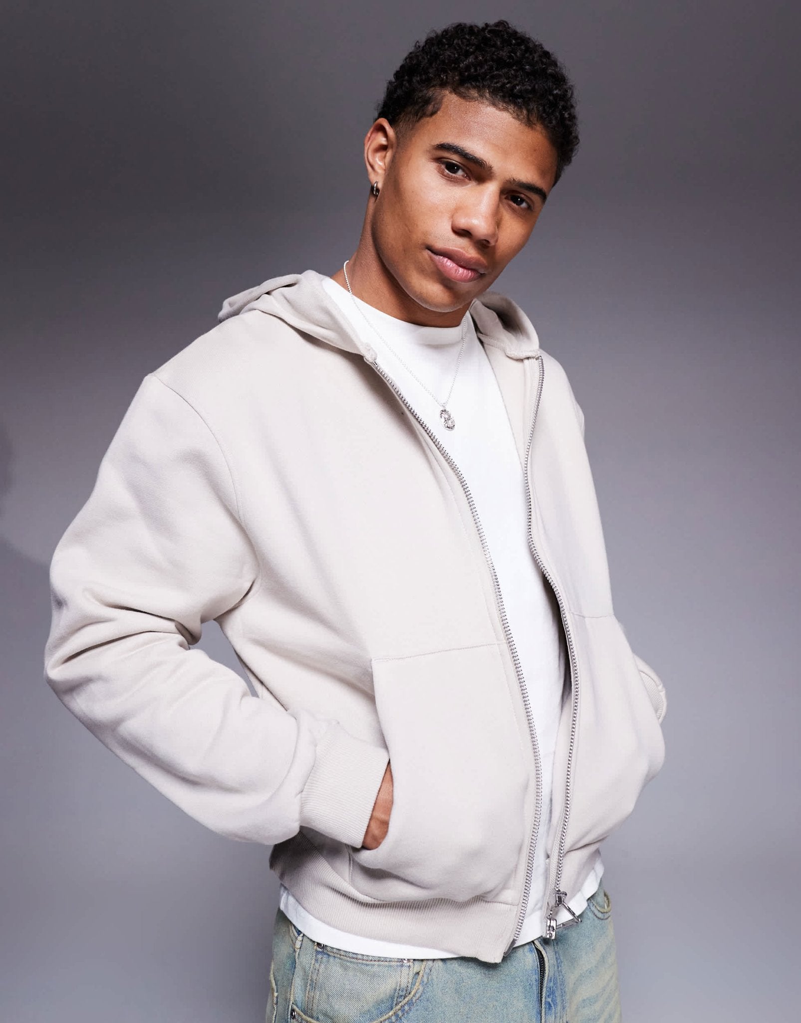 ASOS DESIGN premium heavyweight boxy oversized zip through hoodie in 400gsm in beige - BEIGE - ASOS Sample Sale EU Store