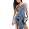 ASOS DESIGN Premium manipulated drape side mini dress with moulded hips in slate blue