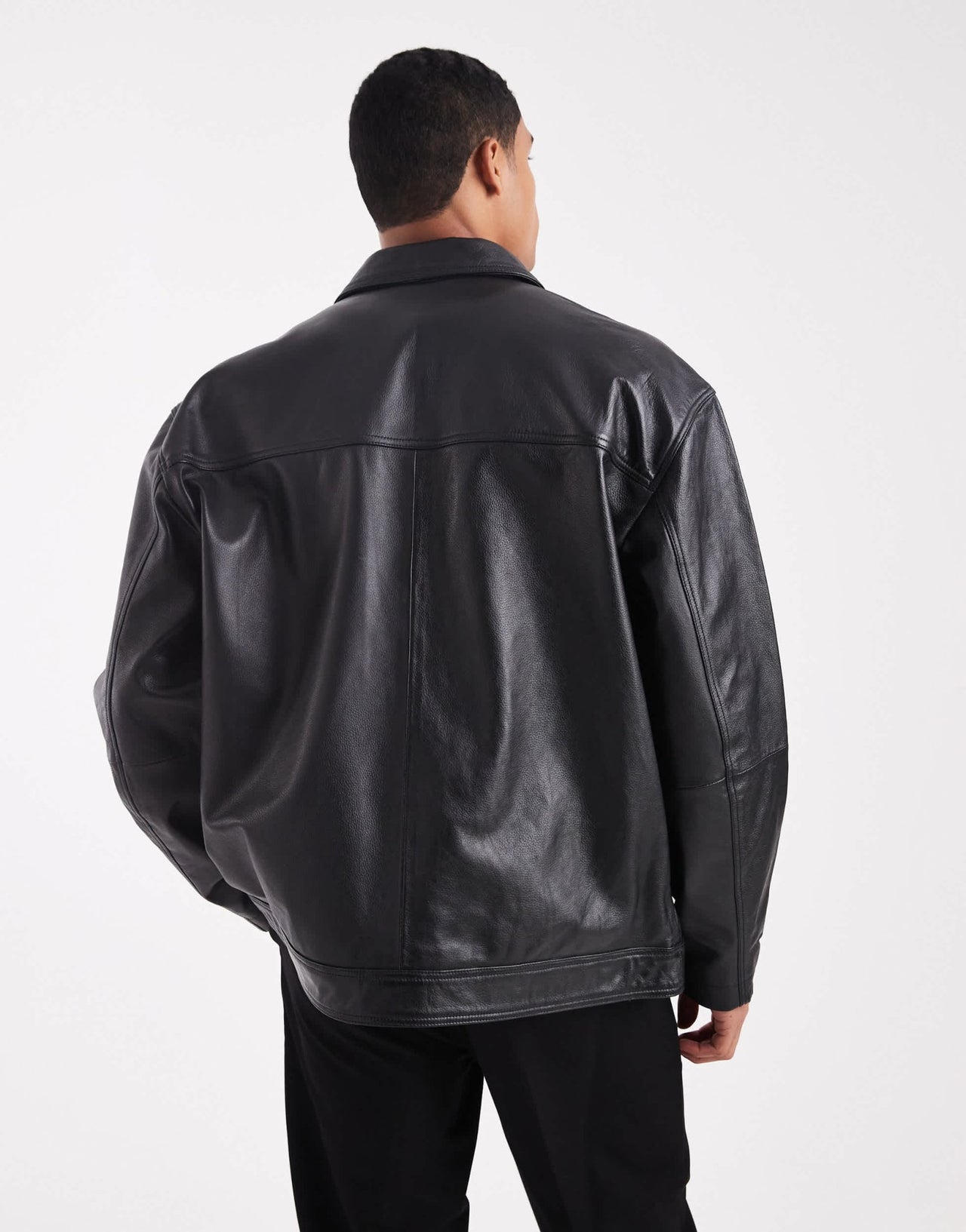 ASOS DESIGN Premium real leather harrington jacket in black - BLACK - ASOS Sample Sale EU Store