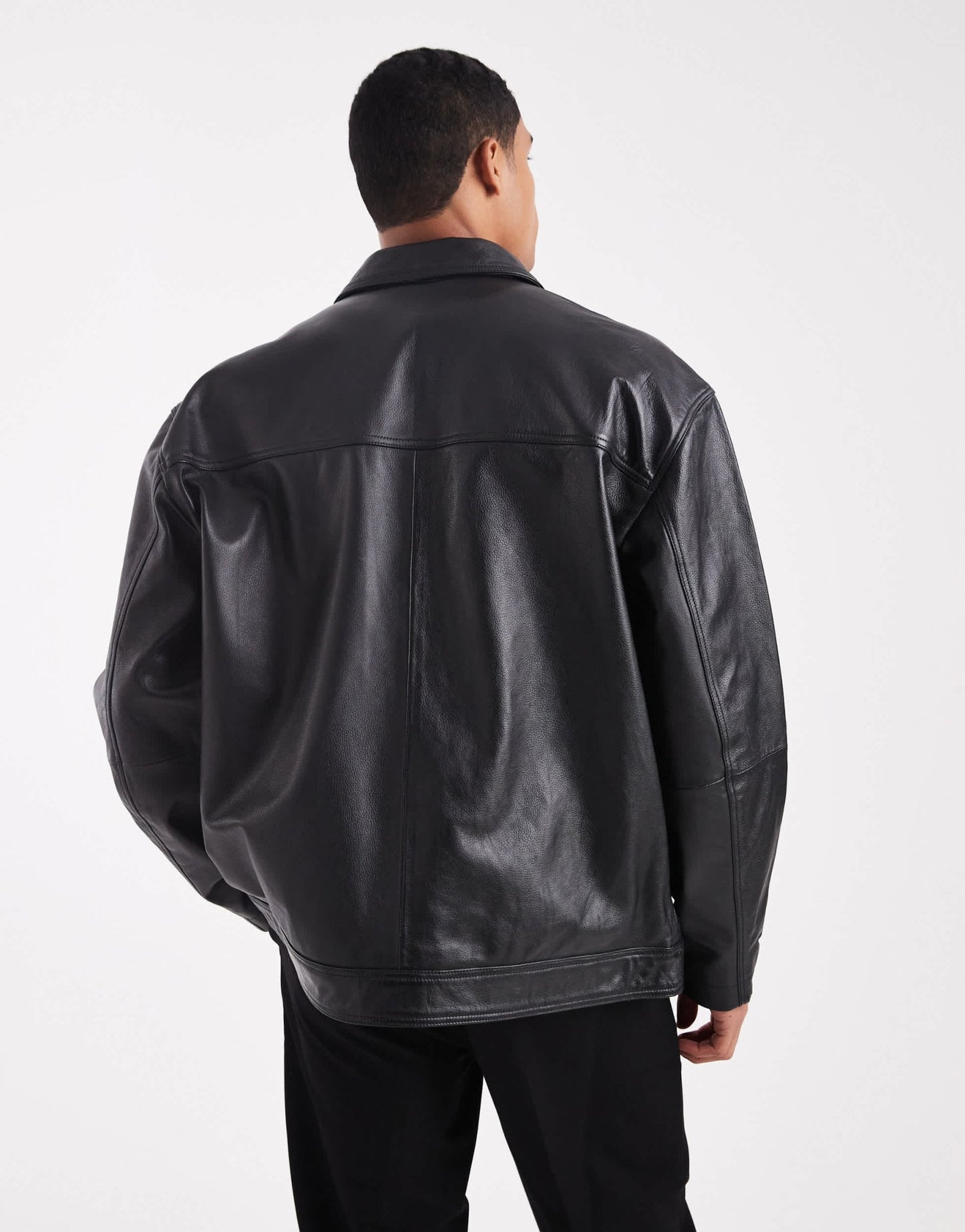 ASOS DESIGN Premium real leather harrington jacket in black - BLACK - ASOS Sample Sale EU Store