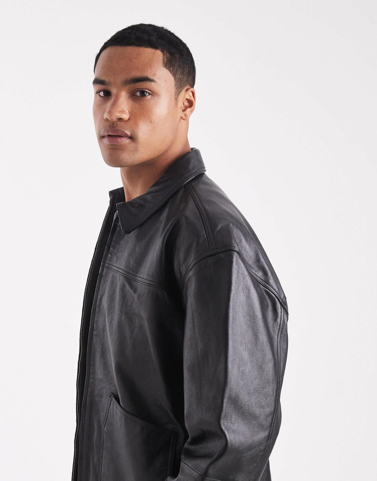 ASOS DESIGN Premium real leather harrington jacket in black - BLACK - ASOS Sample Sale EU Store