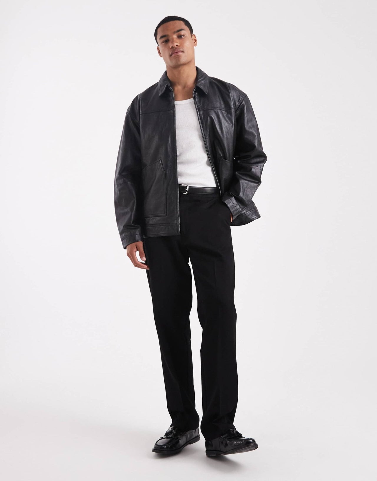 ASOS DESIGN Premium real leather harrington jacket in black - BLACK - ASOS Sample Sale EU Store