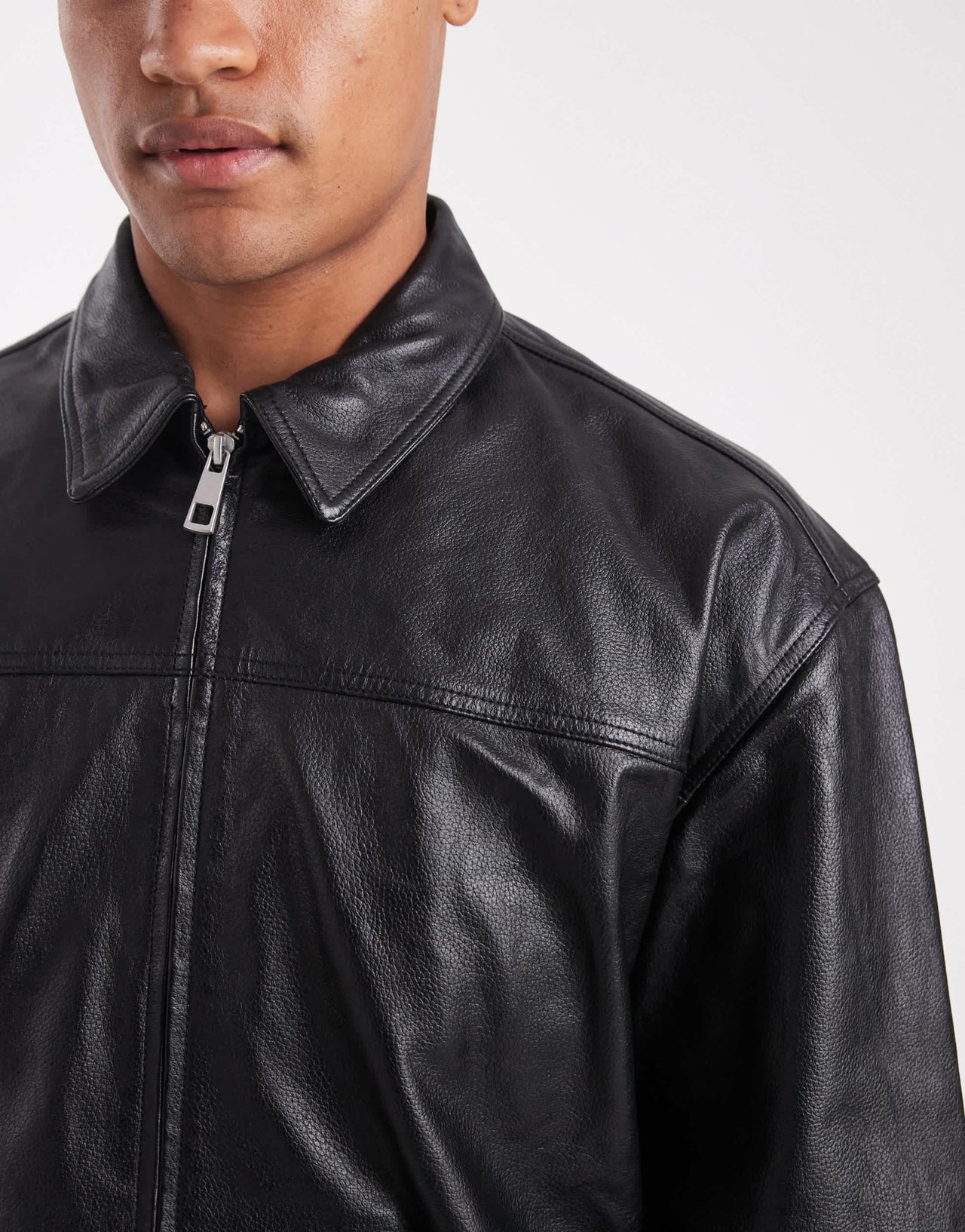 ASOS DESIGN Premium real leather harrington jacket in black - BLACK - ASOS Sample Sale EU Store