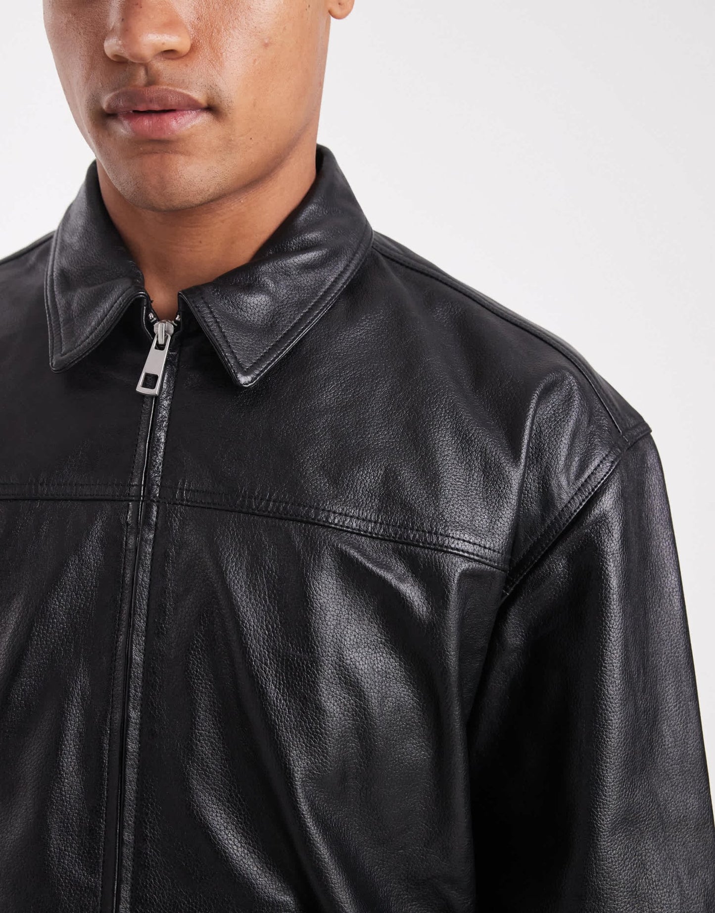 ASOS DESIGN Premium real leather harrington jacket in black - BLACK - ASOS Sample Sale EU Store