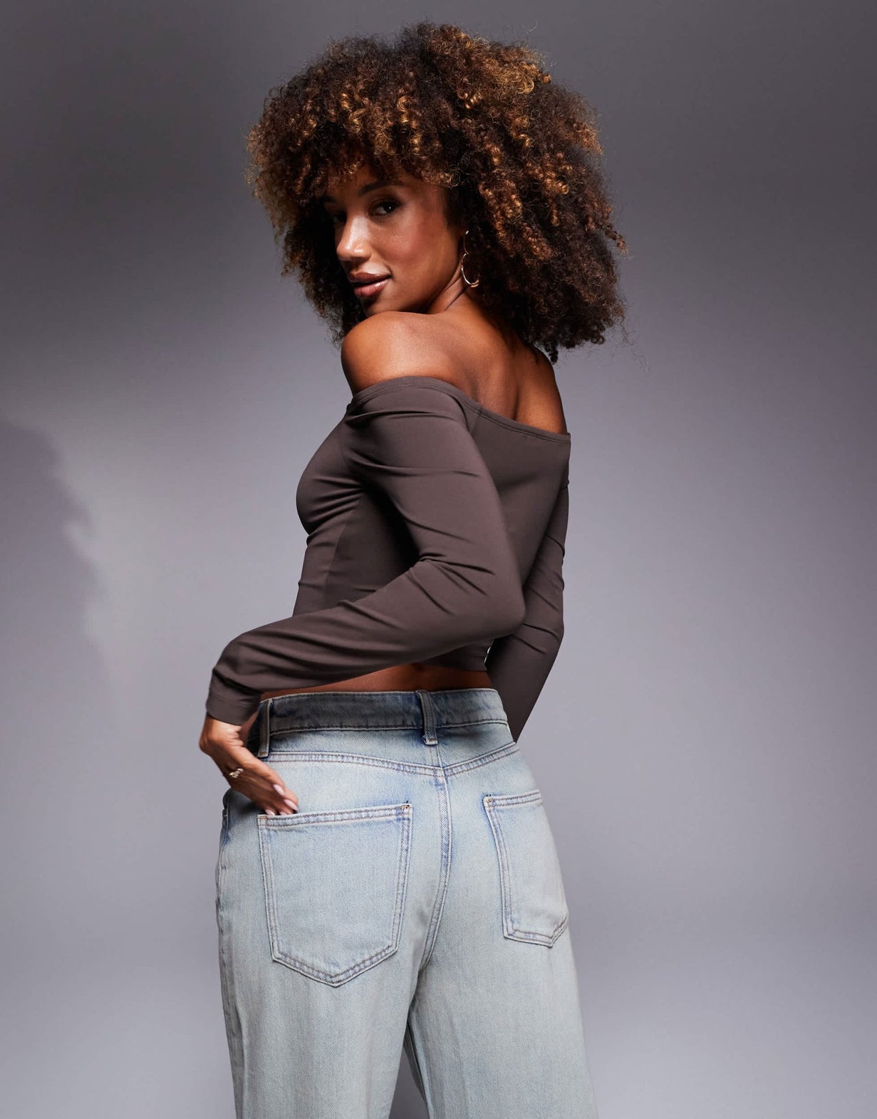 ASOS DESIGN Premium sculpting bardot top in chocolate - ASOS Sample Sale EU Store