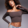 ASOS DESIGN Premium sculpting bardot top in chocolate