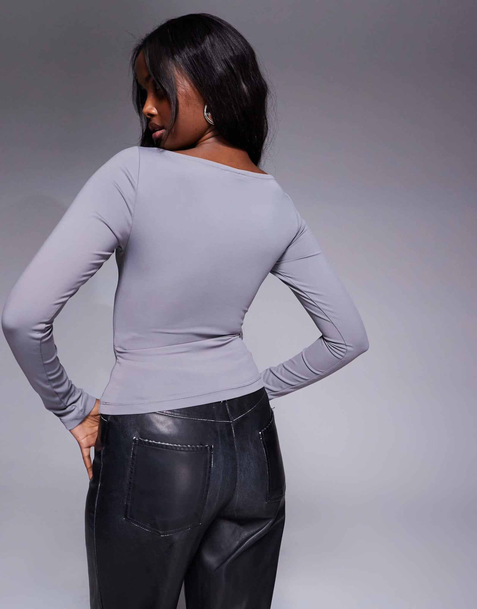 ASOS DESIGN Premium sculpting boat neck long sleeve top in slate grey - ASOS Sample Sale EU Store