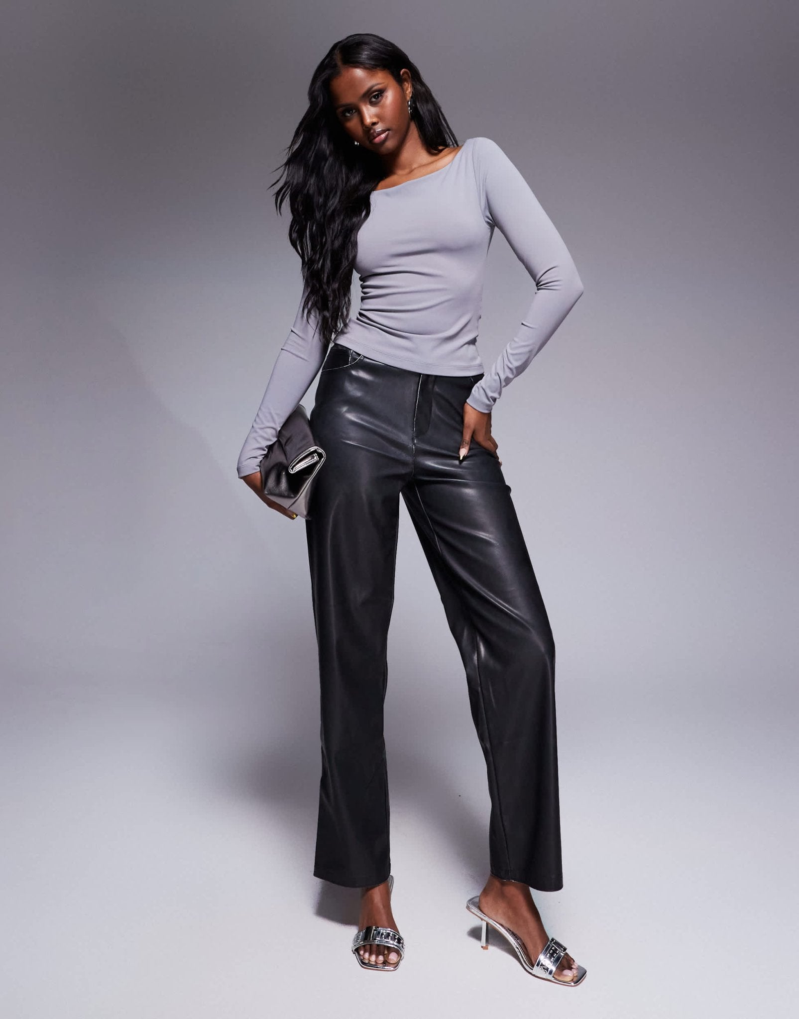 ASOS DESIGN Premium sculpting boat neck long sleeve top in slate grey - ASOS Sample Sale EU Store