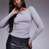 Haut long à col bateau sculptant Premium ASOS DESIGN en gris ardoise