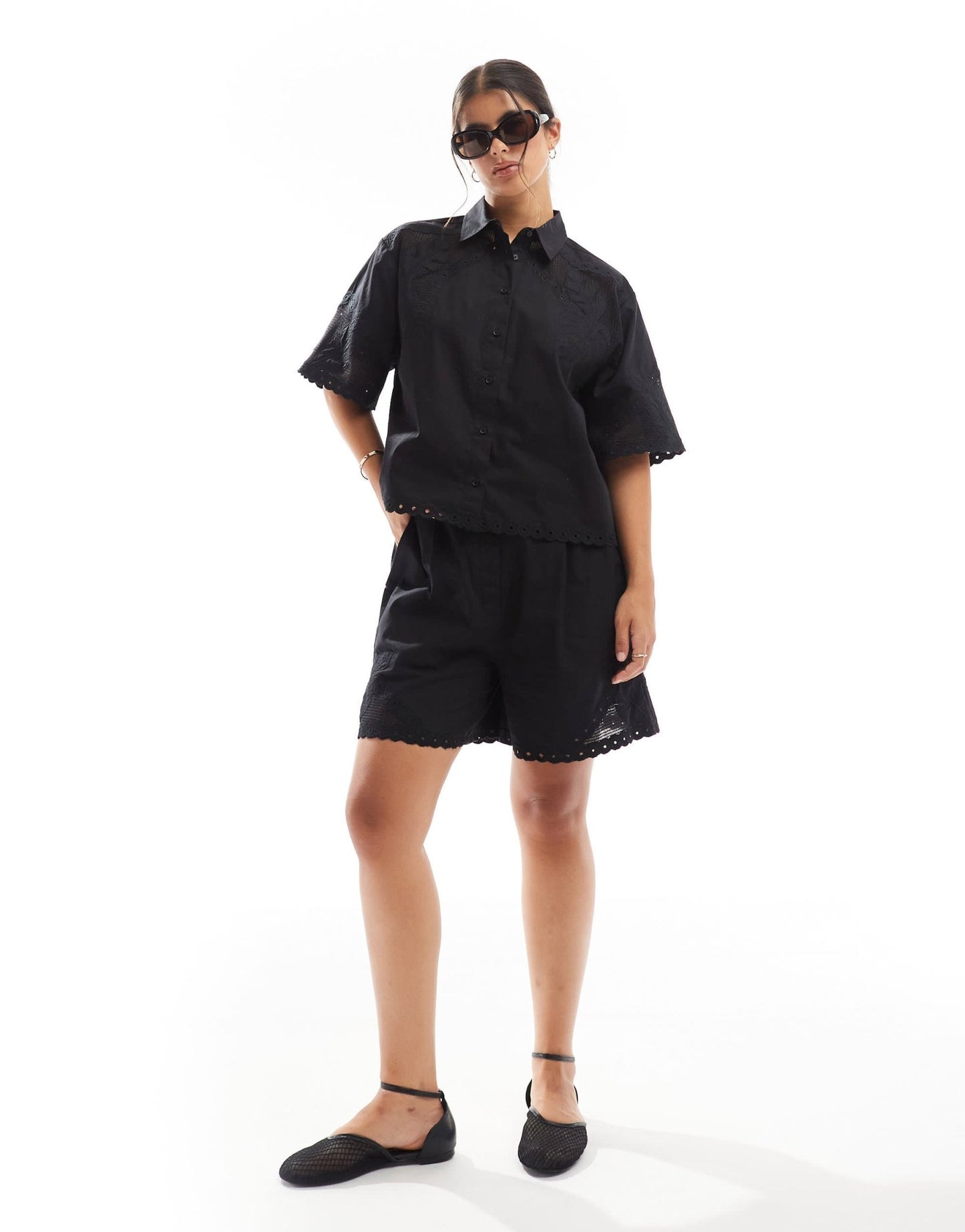 ASOS DESIGN premium short with cutwork detail co - ord in black - ASOS Sample Sale EU Store