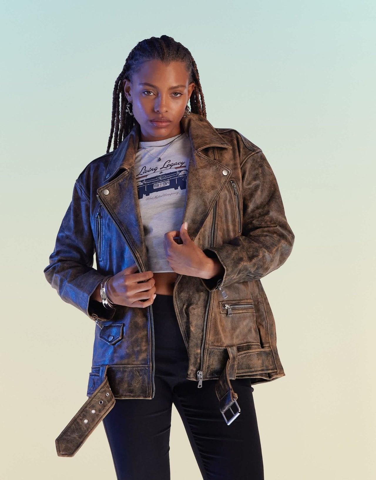 ASOS DESIGN premium washed real leather oversized biker jacket in brown - ASOS Sample Sale EU Store