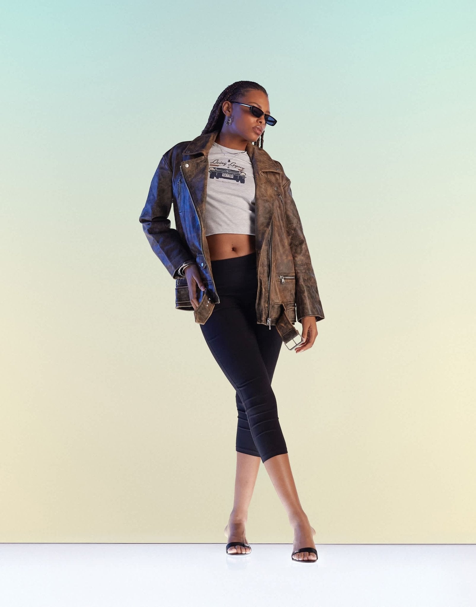 ASOS DESIGN premium washed real leather oversized biker jacket in brown - ASOS Sample Sale EU Store