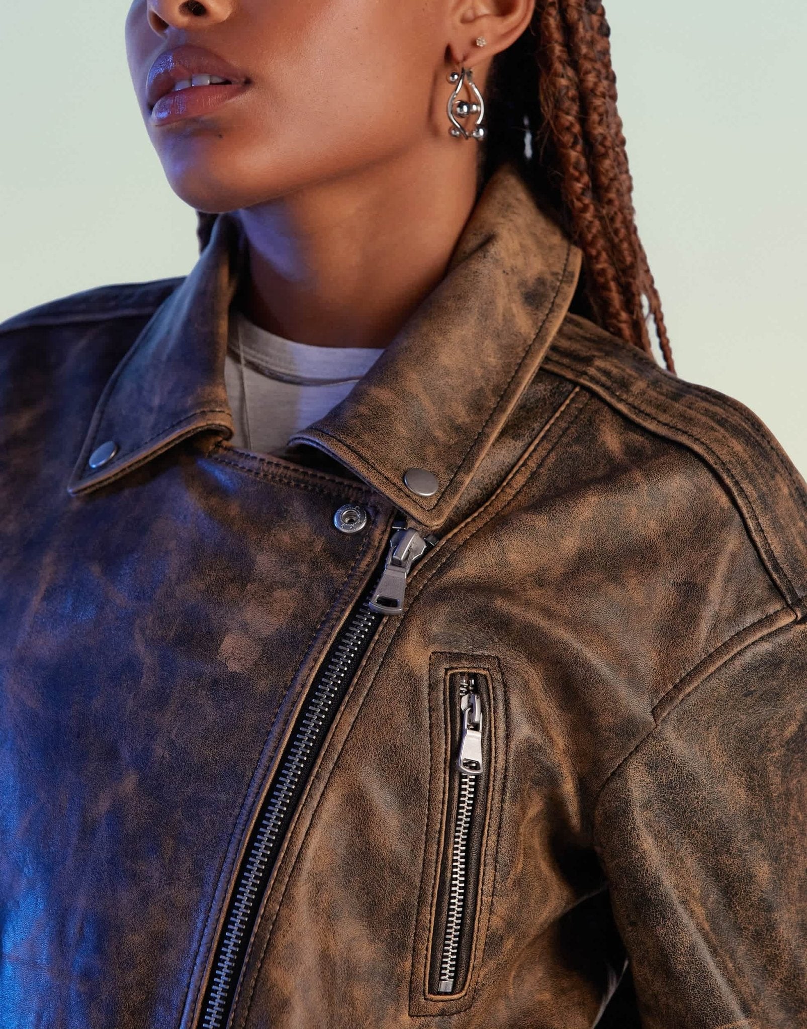 ASOS DESIGN premium washed real leather oversized biker jacket in brown - ASOS Sample Sale EU Store