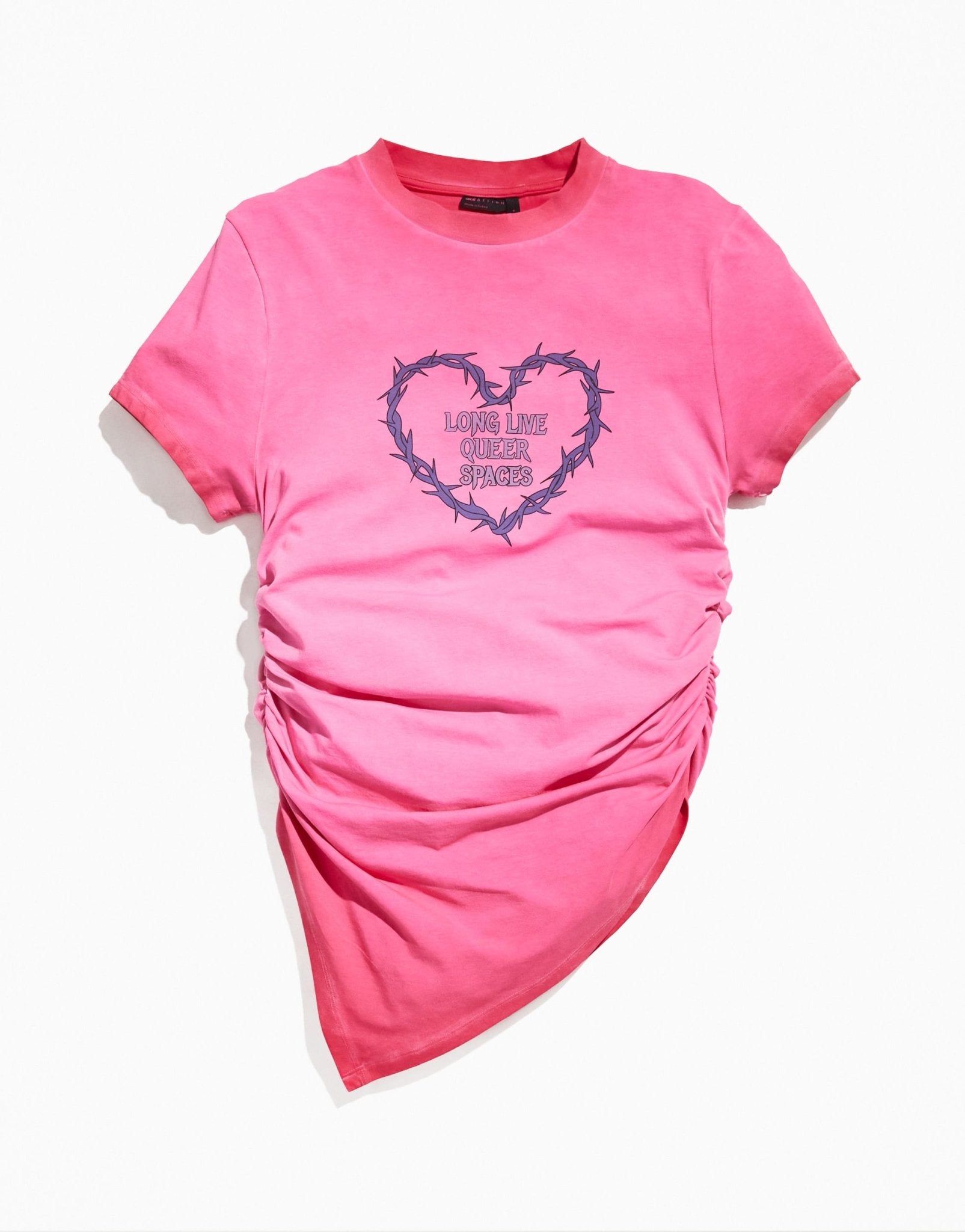 ASOS DESIGN PRIDE genderless baby tee in pink with asymmetric hem and chest print - ASOS Sample Sale EU Store