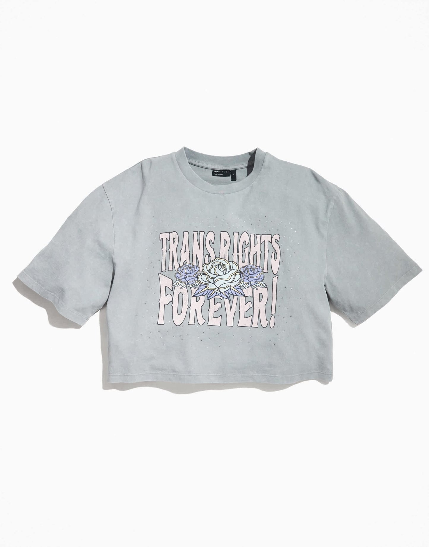 ASOS DESIGN PRIDE genderless oversized cropped studded t-shirt in grey with chest print - ASOS Sample Sale EU Store
