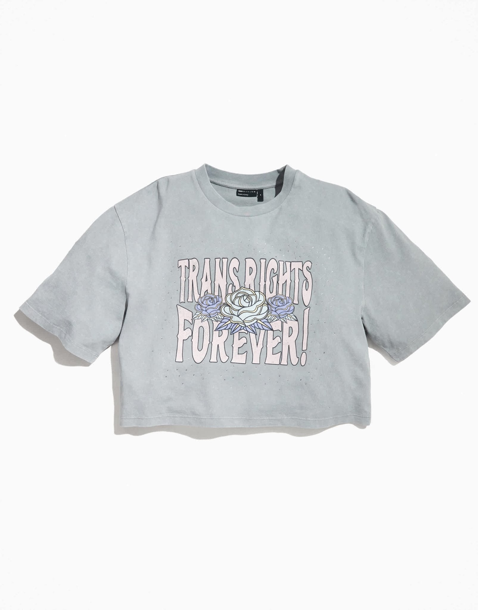 ASOS DESIGN PRIDE genderless oversized cropped studded t-shirt in grey with chest print - ASOS Sample Sale EU Store