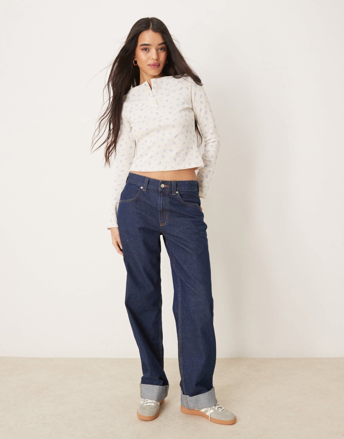 ASOS DESIGN printed ditsy waffle henley in cream - ASOS Sample Sale EU Store