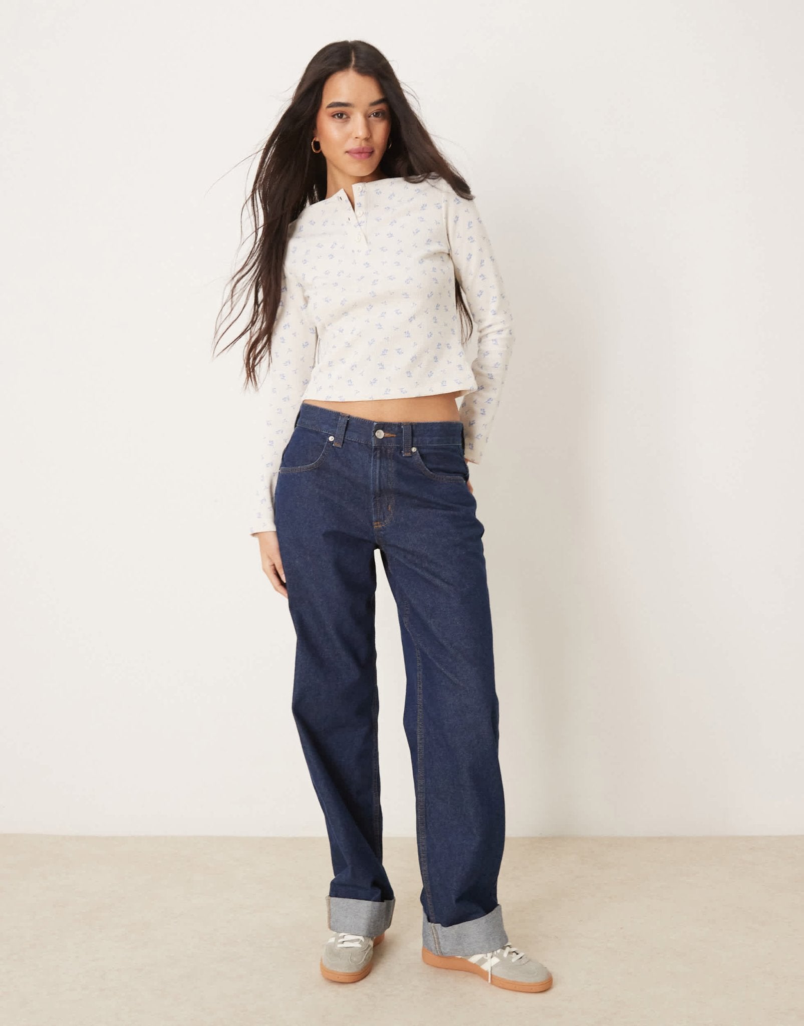 ASOS DESIGN printed ditsy waffle henley in cream - ASOS Sample Sale EU Store