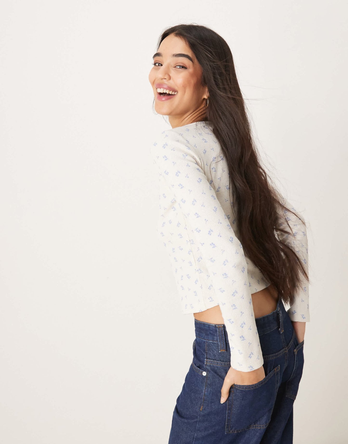 ASOS DESIGN printed ditsy waffle henley in cream - ASOS Sample Sale EU Store
