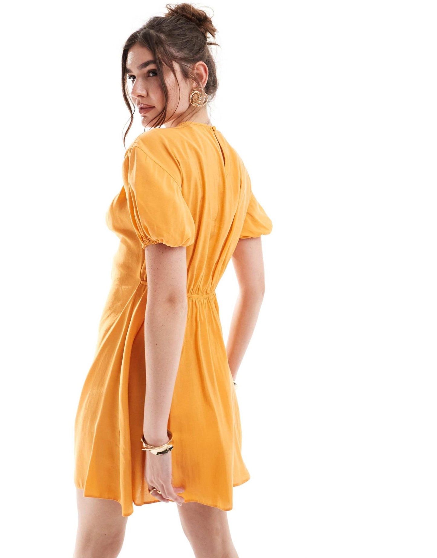 ASOS DESIGN puff sleeve mini smock dress with ruching detail in copper - ASOS Sample Sale EU Store