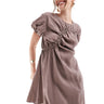 ASOS DESIGN puff sleeve mini smock dress with ruching detail in mocha